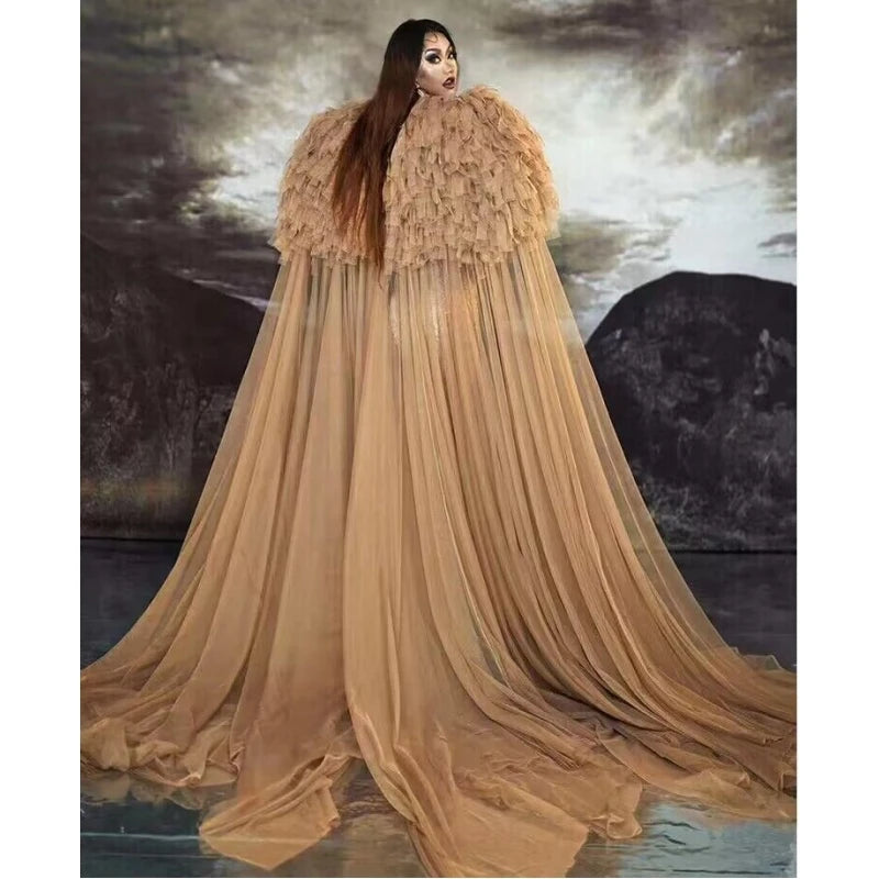 Lion Print Mesh Shawl - Stagewear Camel / M