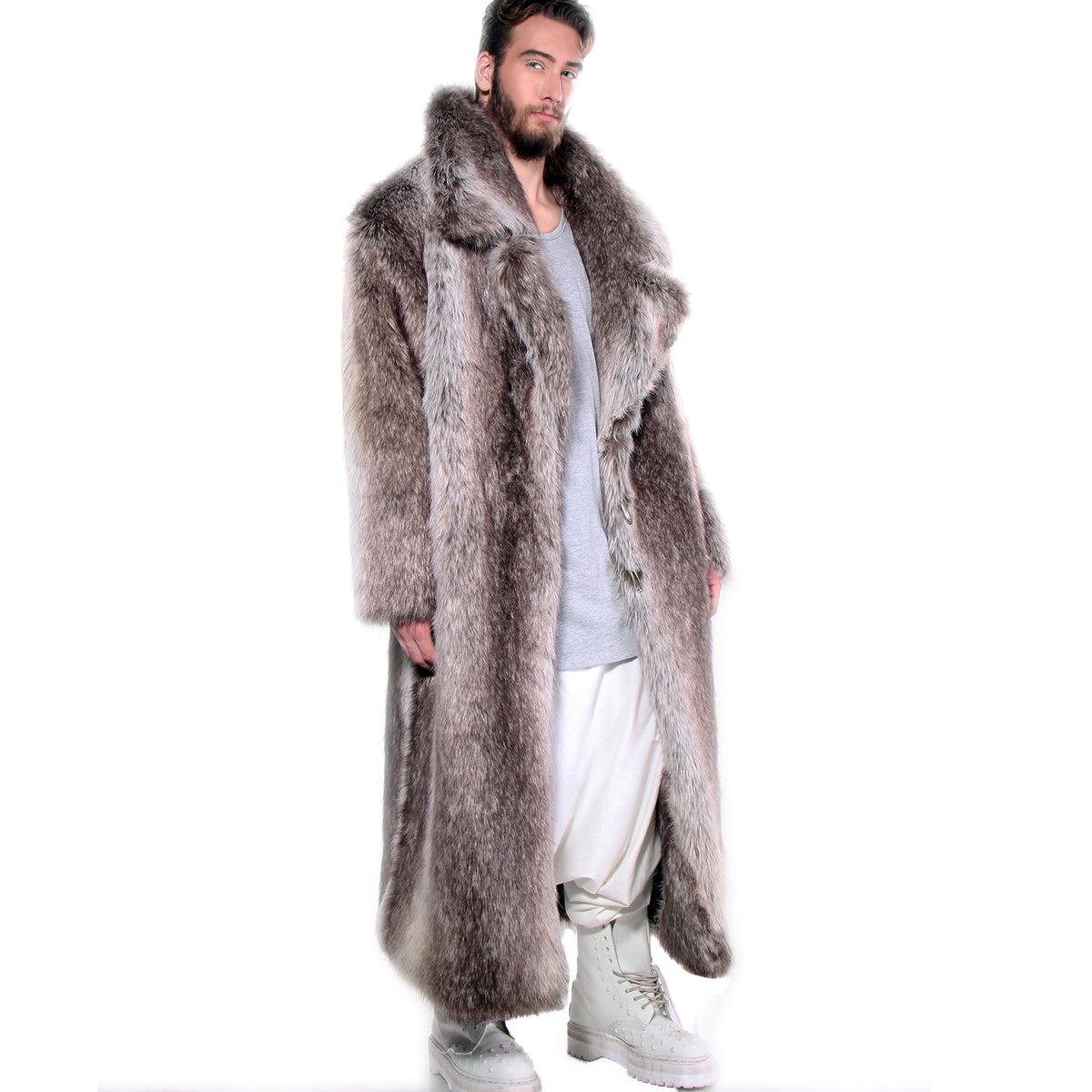 Faux Fur Silver Jackets Men, Mens Silver Fox Fur Coat