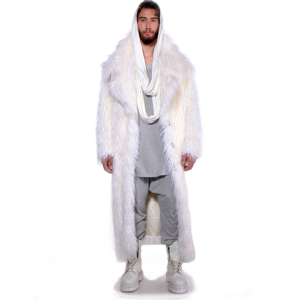 White Mongolian Fur Coat