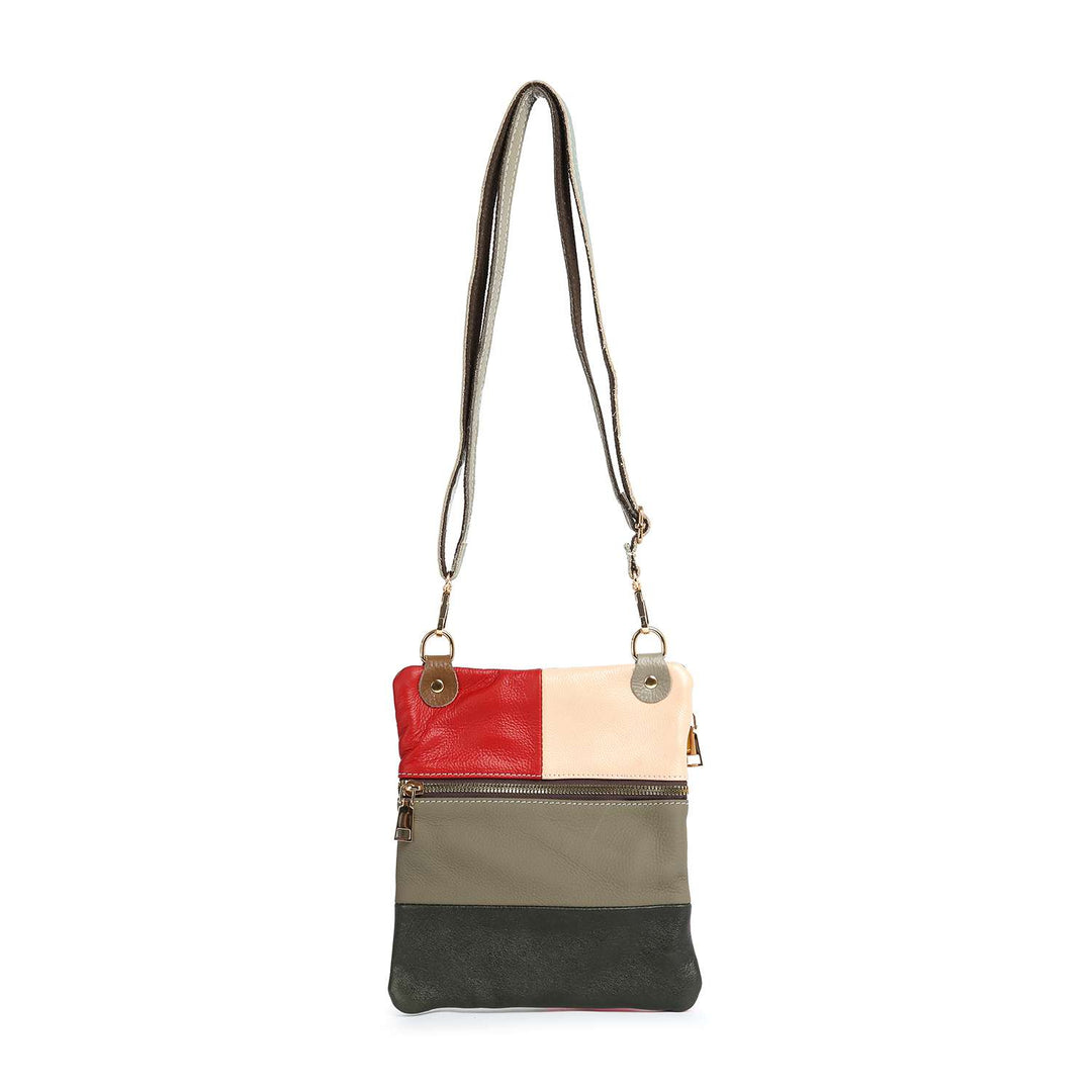 Genuine Leather Colorblock Crossbody Bag