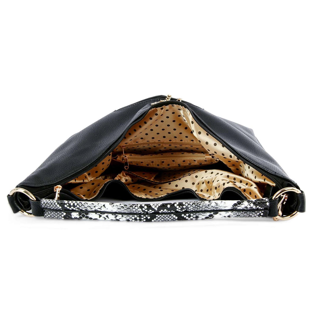 Snakeskin Panel Studded Hobo Bag