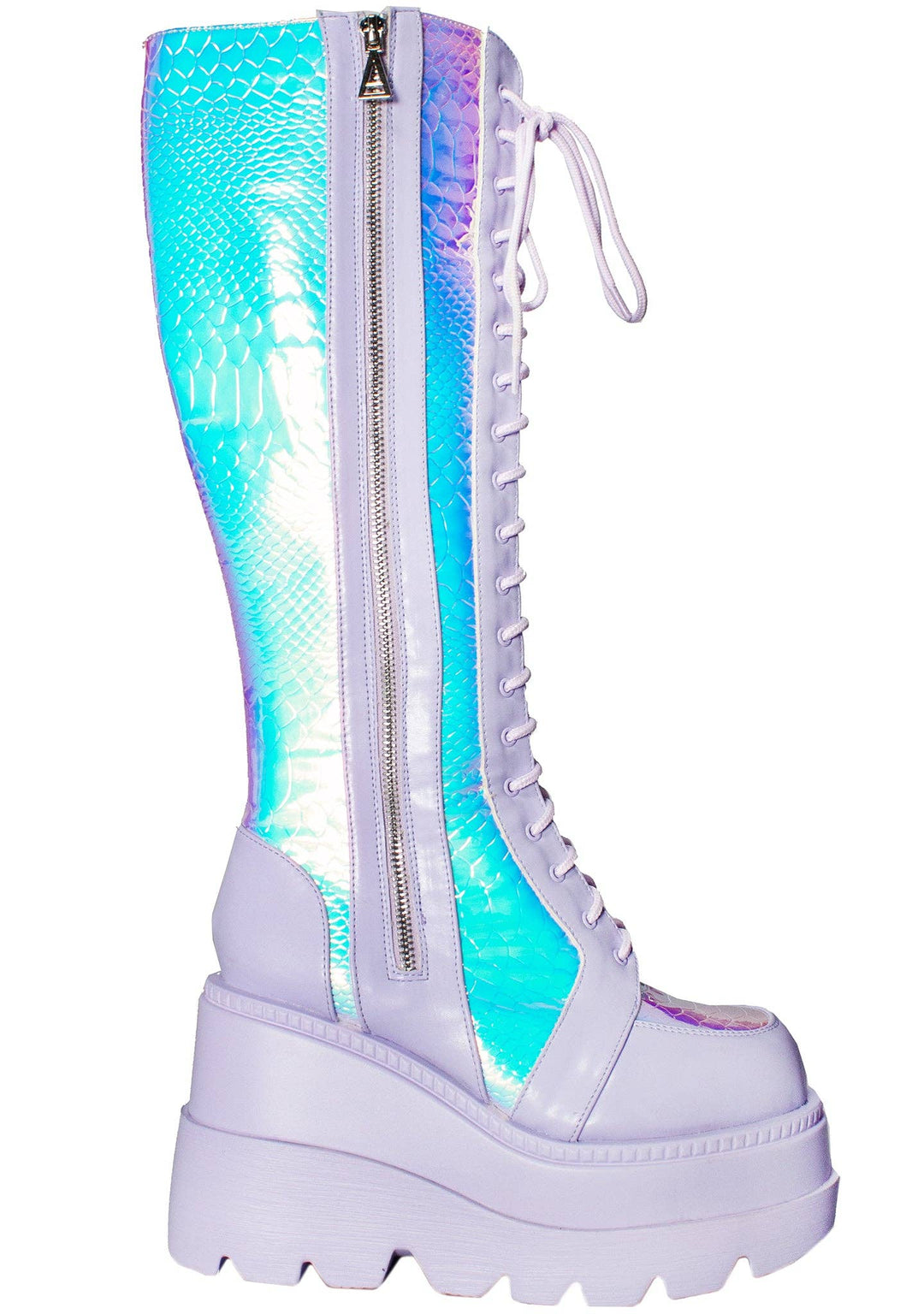 Periwinkle Hologram Platform Combat Boots