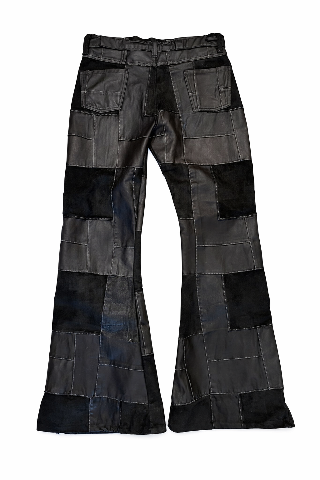 Leather Patchwork Flare Pants Mens