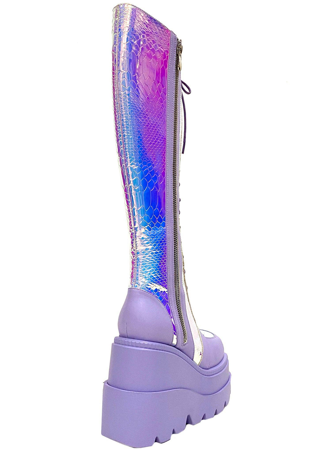Periwinkle Hologram Platform Combat Boots