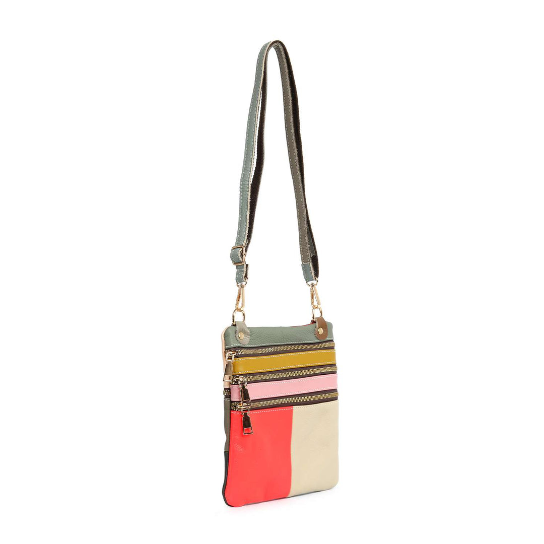 Genuine Leather Colorblock Crossbody Bag