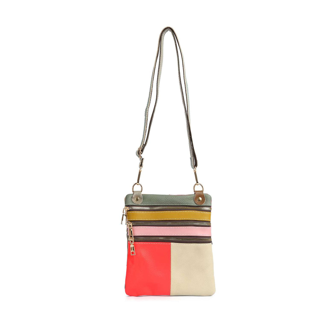Genuine Leather Colorblock Crossbody Bag