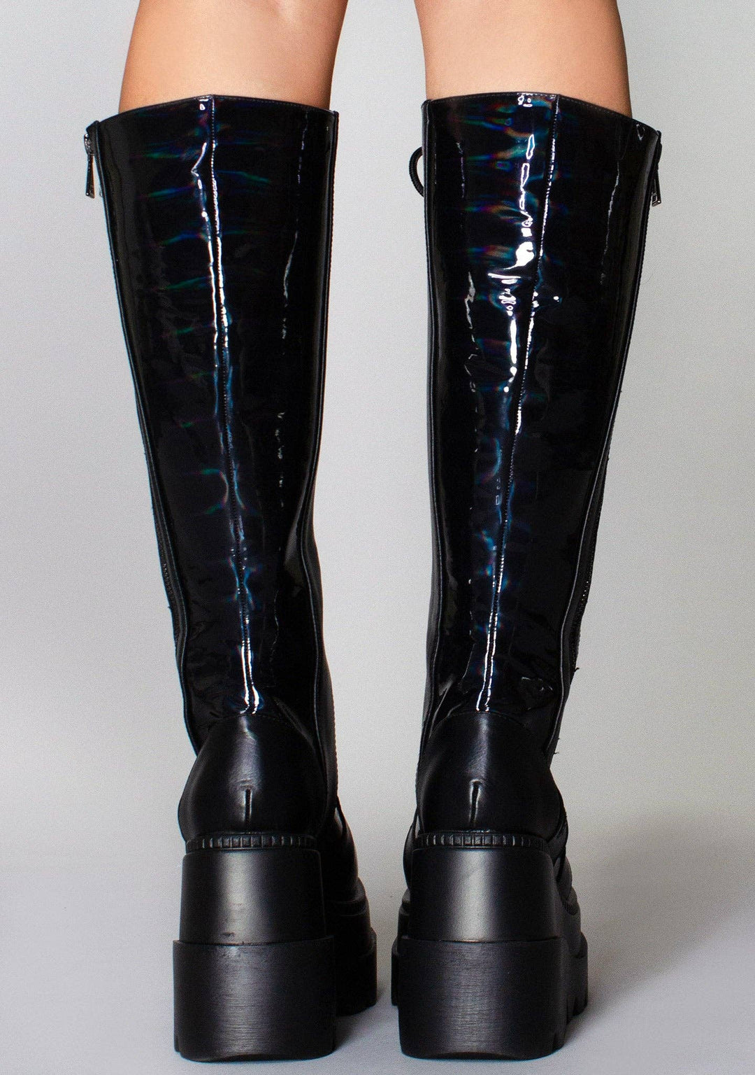 Midnight Hologram Black Platform Combat Boots