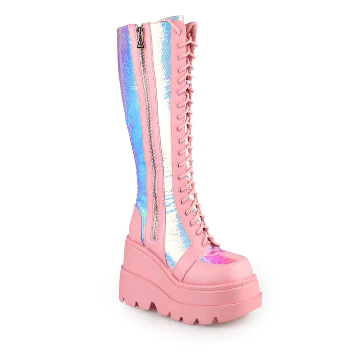 Bubblegum Hologram Pink Platform Combat Boots