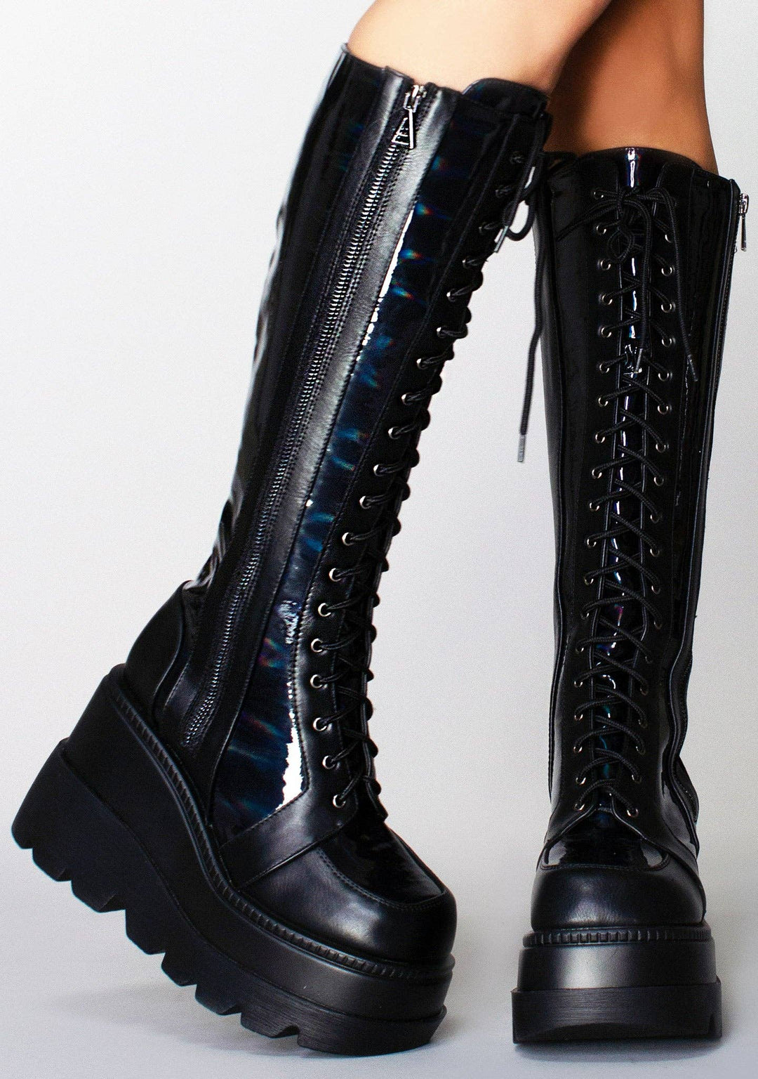 Midnight Hologram Black Platform Combat Boots