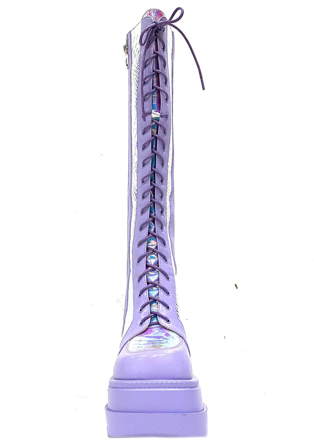 Periwinkle Hologram Platform Combat Boots