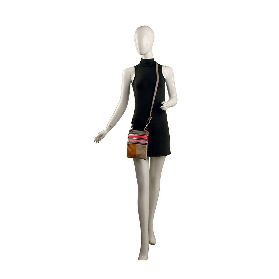 Genuine Leather Colorblock Crossbody Bag