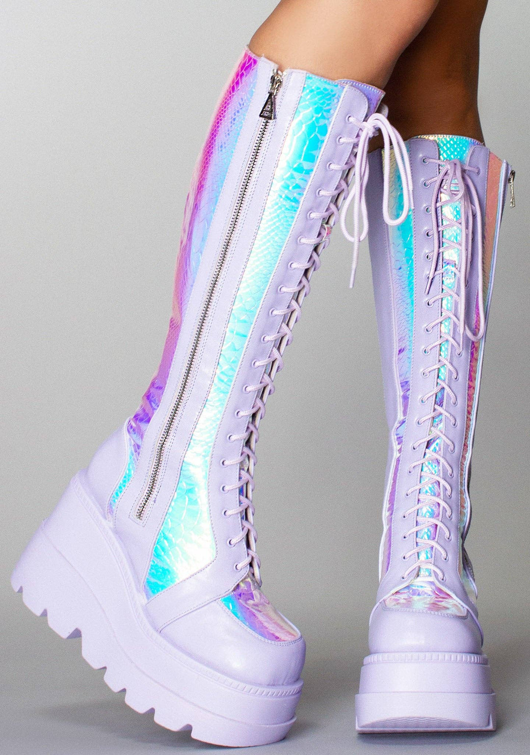 Periwinkle Hologram Platform Combat Boots