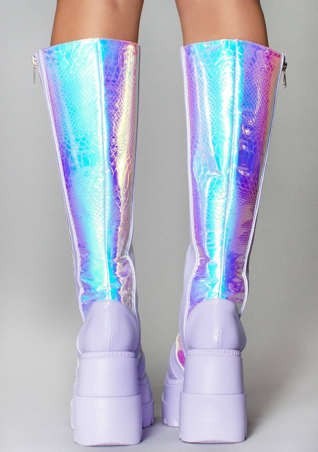 Periwinkle Hologram Platform Combat Boots