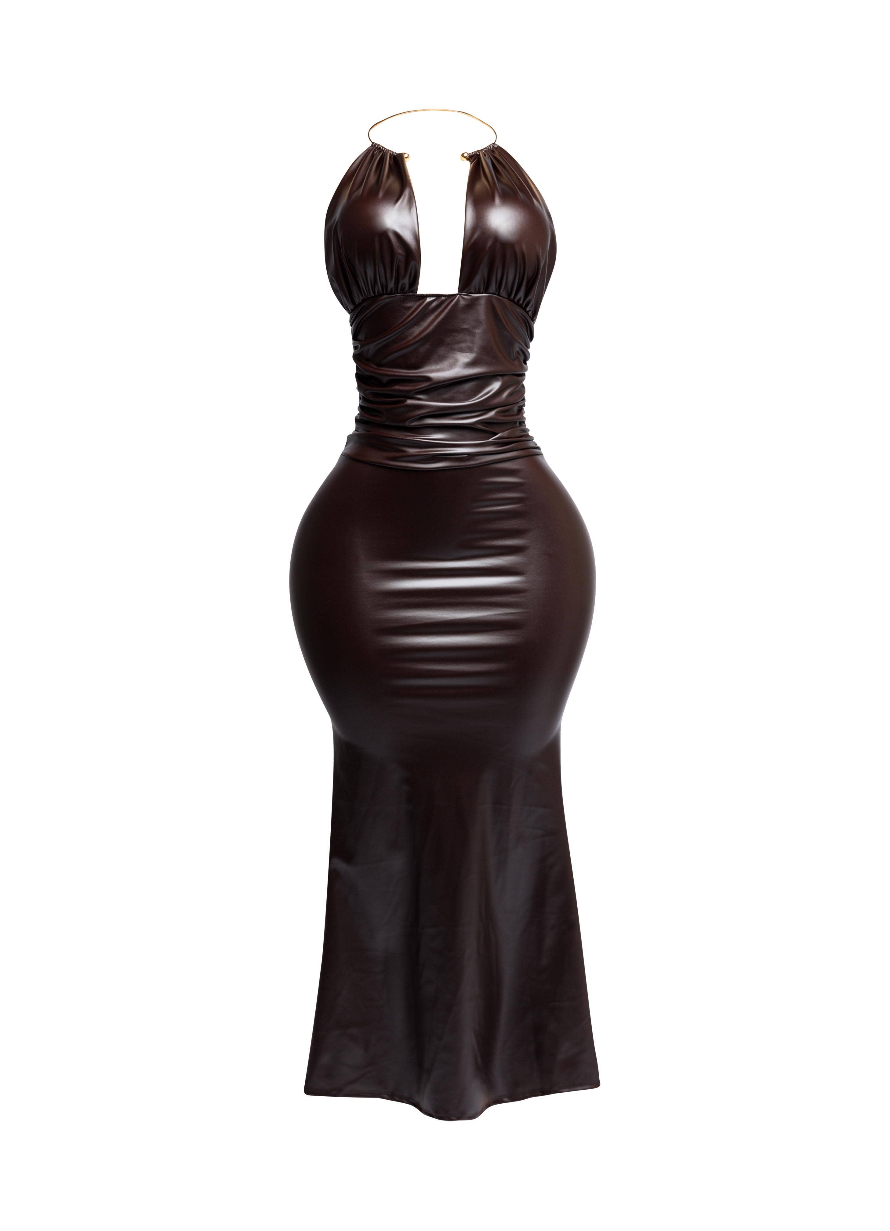 Chocolate Brown Leather Halter Dress Chocolate Brown Leather Halter Dress