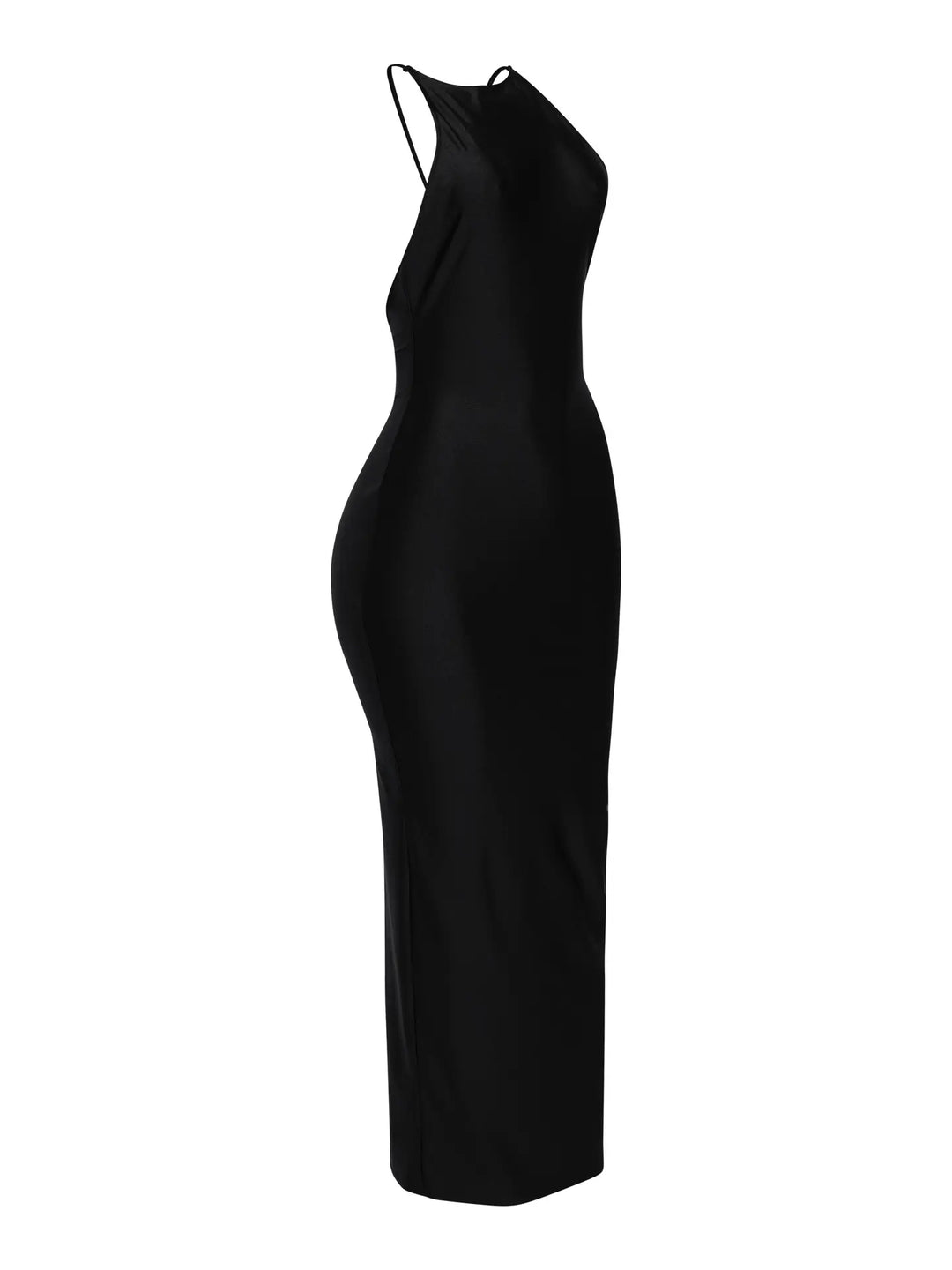 Black dress with thin straps on a white background