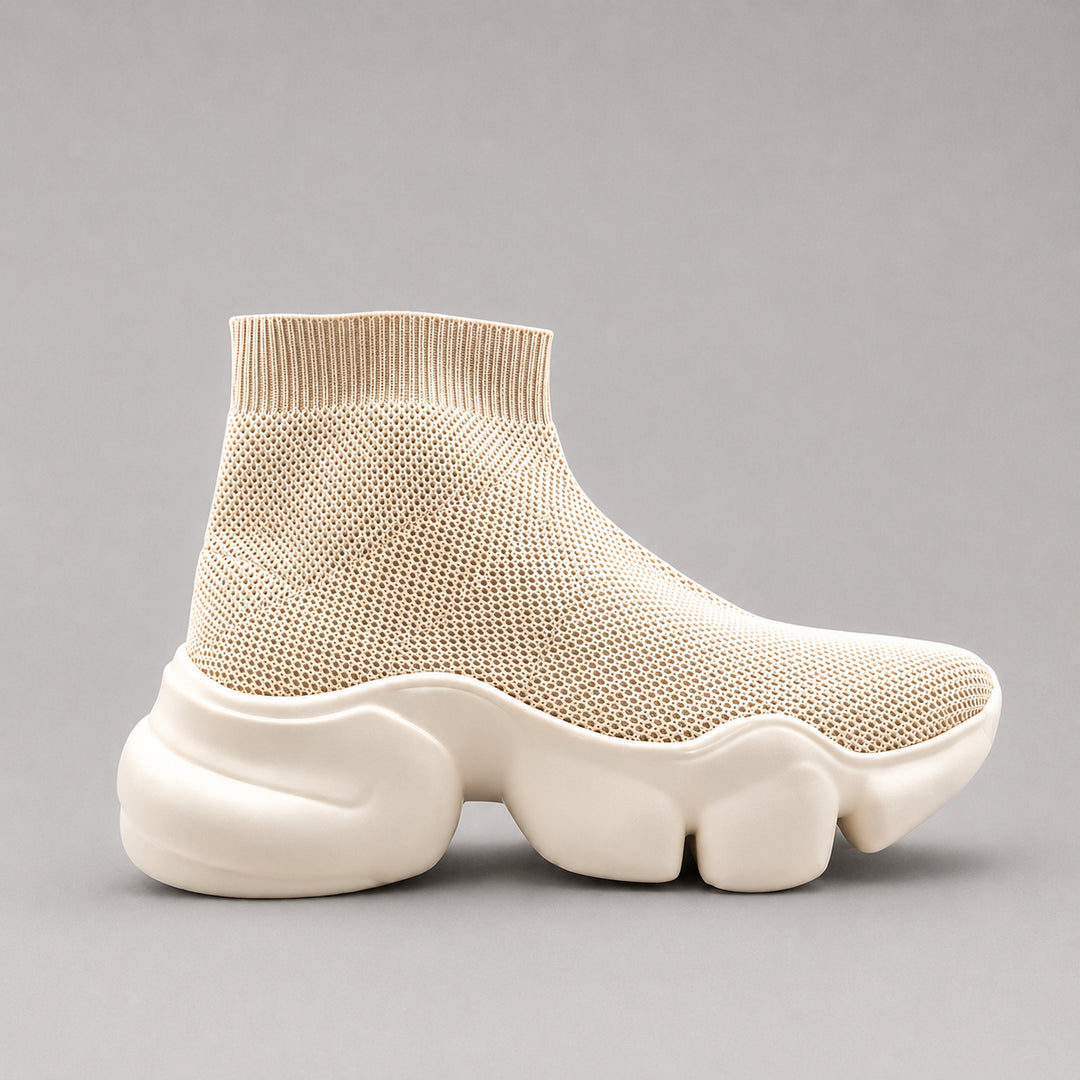 Beige Knit Sock Sneaker with Bubble Sole
