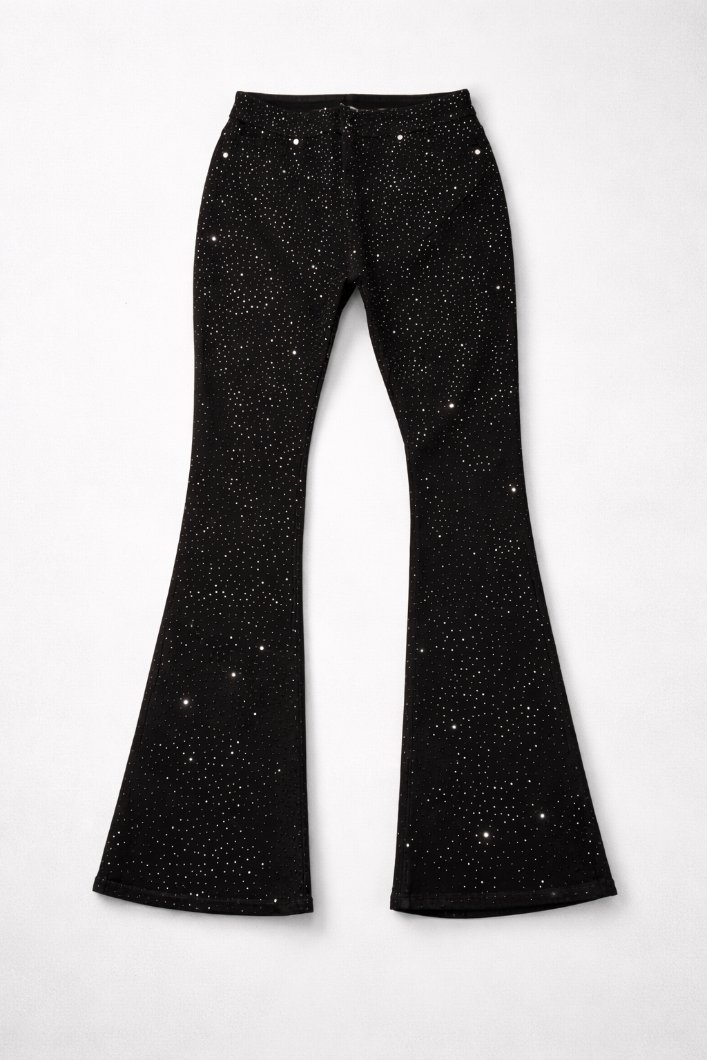 Rhinestoned Stretch Bell Bottoms Jeans Black - Womens