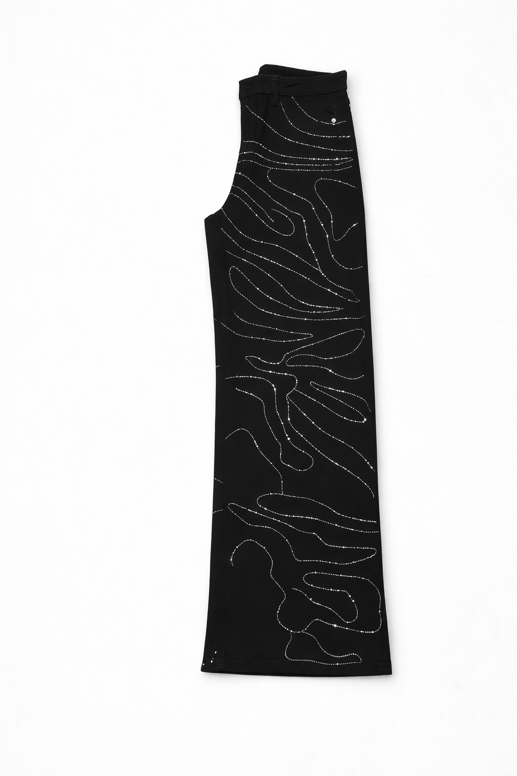 Rhinestoned Wide Leg Jeans Black - Womens