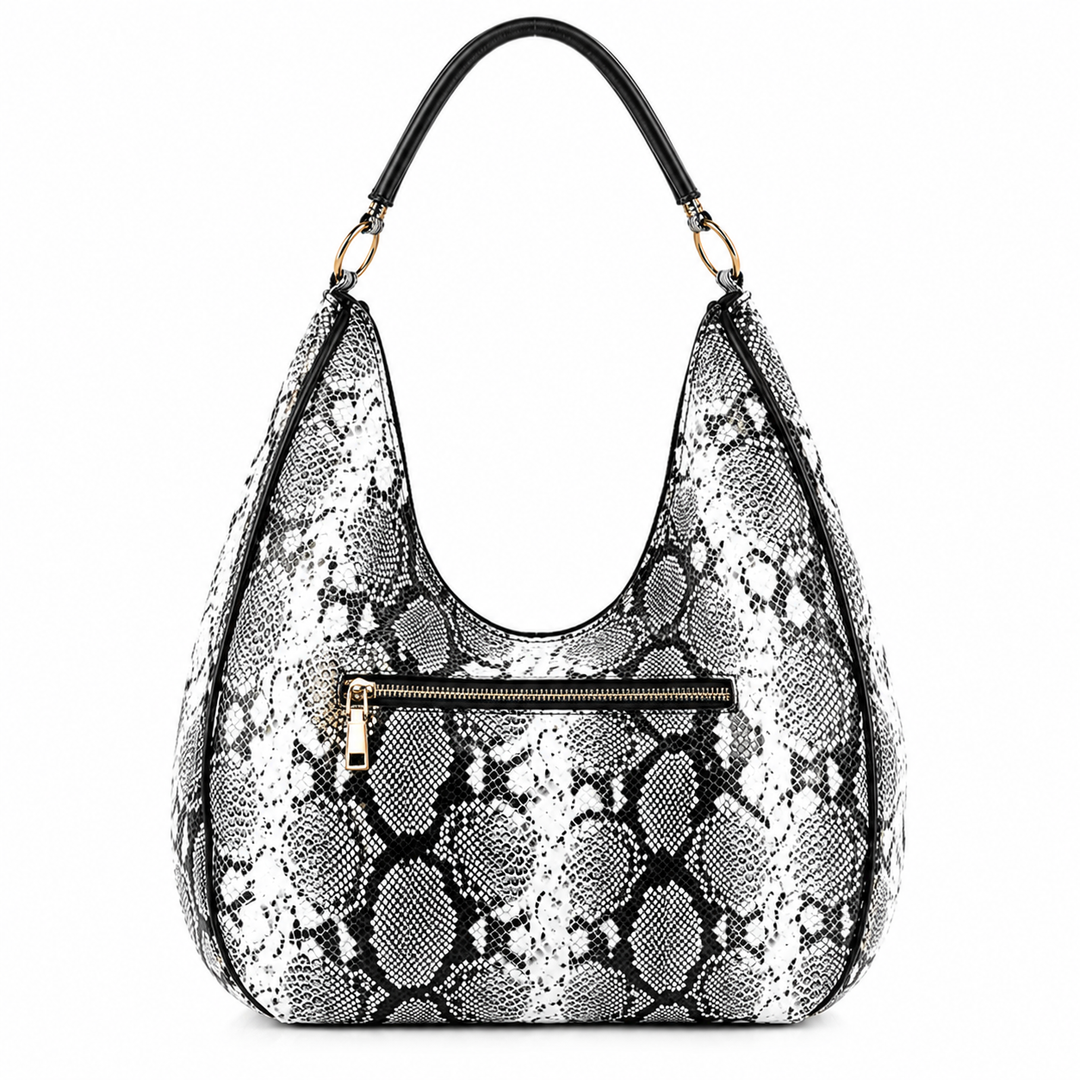 Snakeskin Panel Studded Hobo Bag