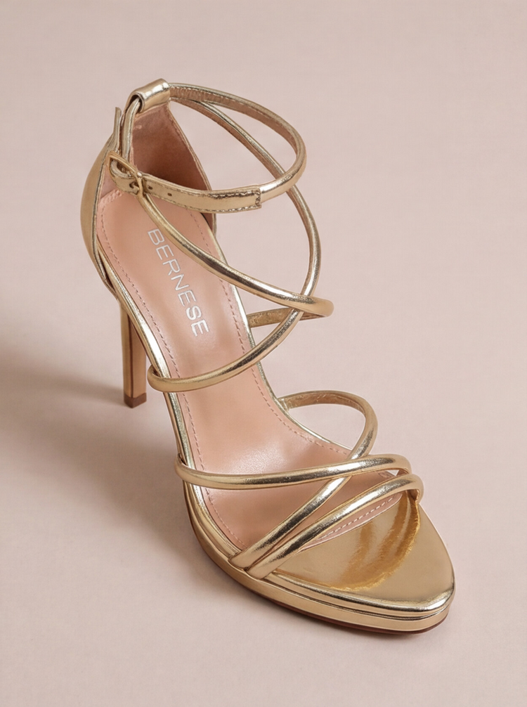 GOLD ANKLE STRAP STILLETO SANDAL