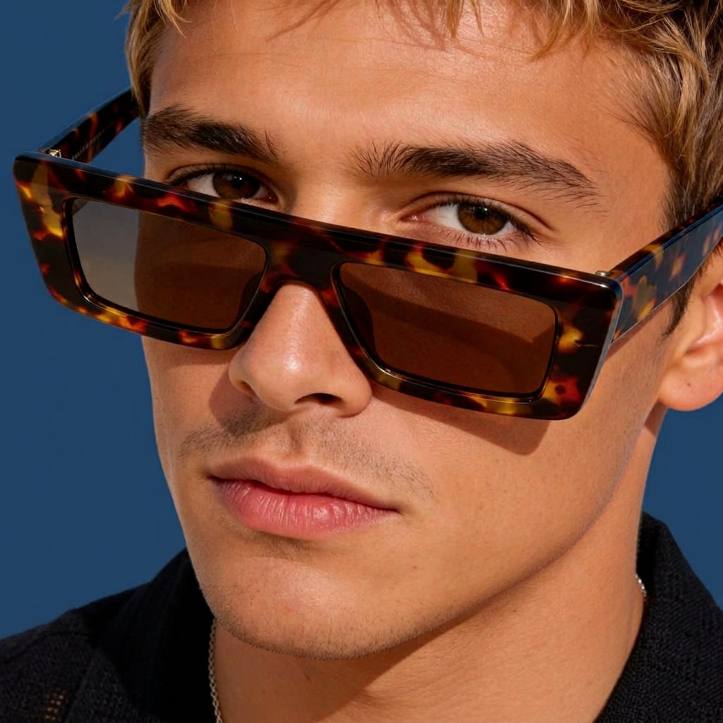 Flat Brow Rectangular Acetate Sunglasses