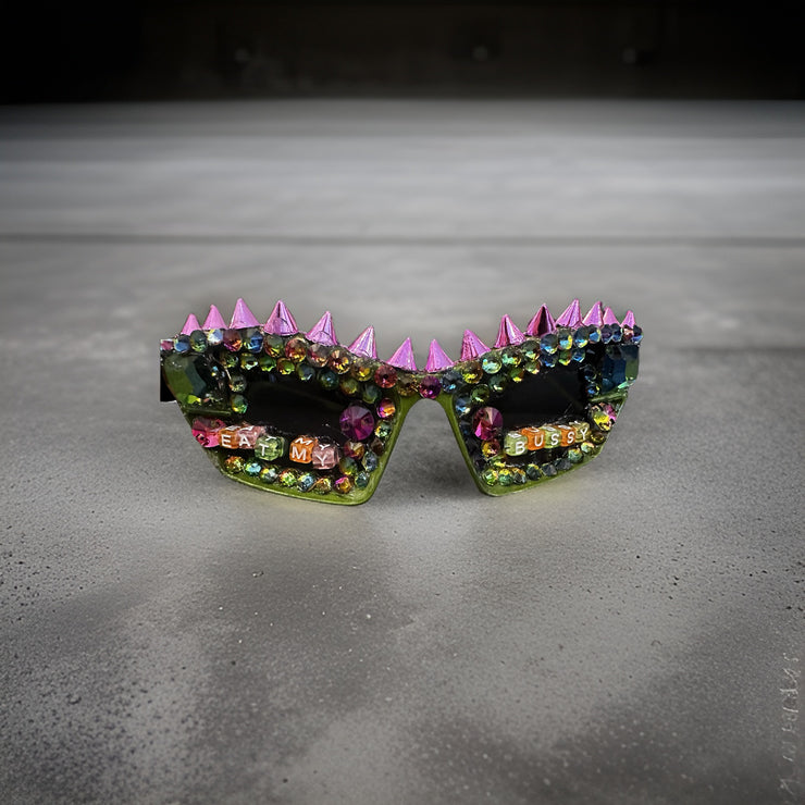 CUSTOM CRYSTALIZED ONE OF A KIND GLASSES - "EAT MY BUSSY"