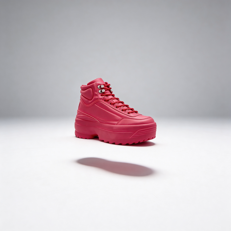 Pink high-top sneaker on a gray background