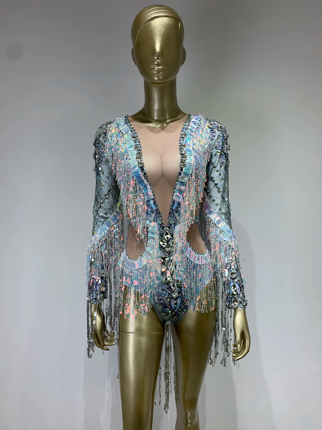 Sequin Tassel Cutout Bodysuit - Stagewear