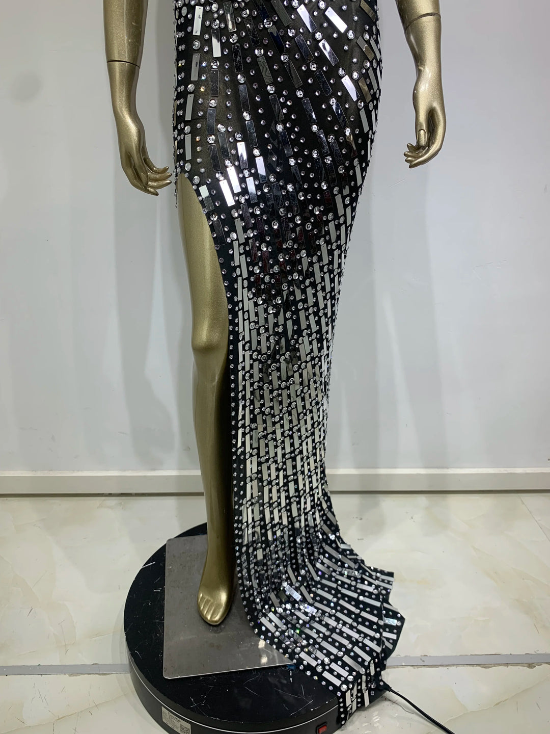 Rhinestone Sequin Sheer Sleeveless Dress - Stagewear