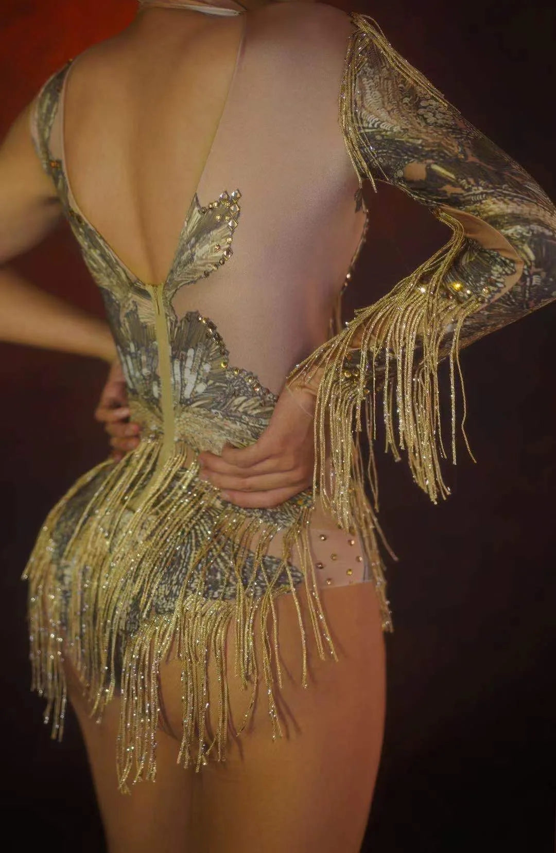 Gold Rhinestone One-Shoulder Bodysuit - Stagewear