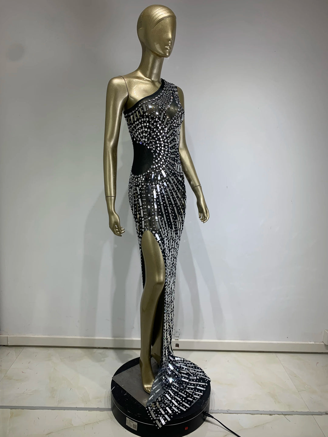 Rhinestone Sequin Sheer Sleeveless Dress - Stagewear