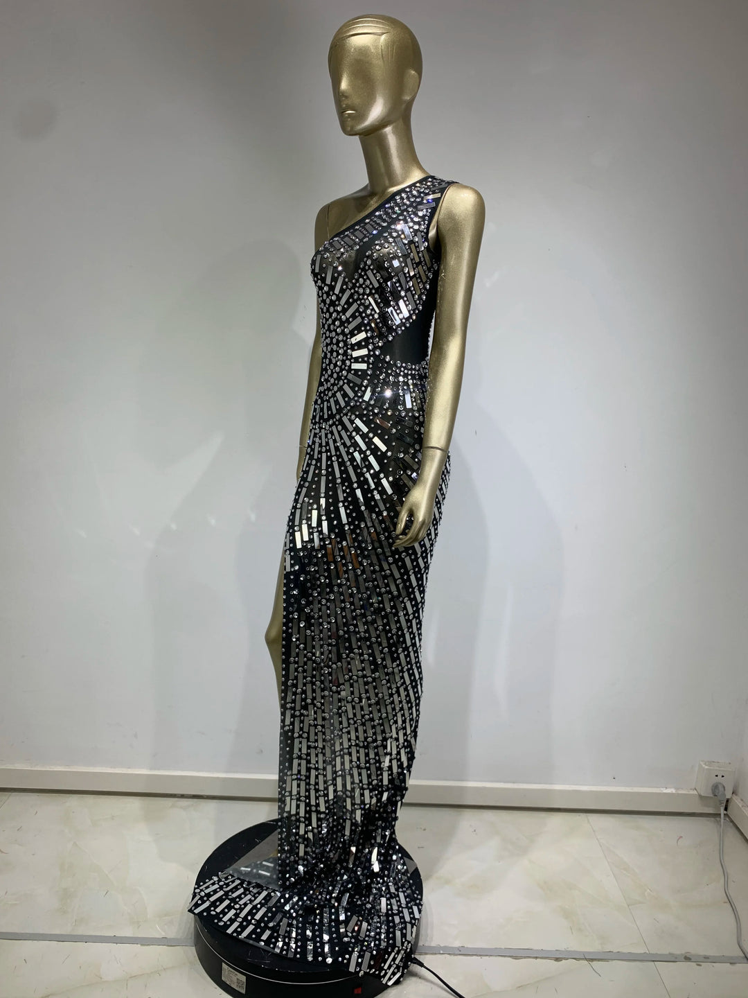 Rhinestone Sequin Sheer Sleeveless Dress - Stagewear