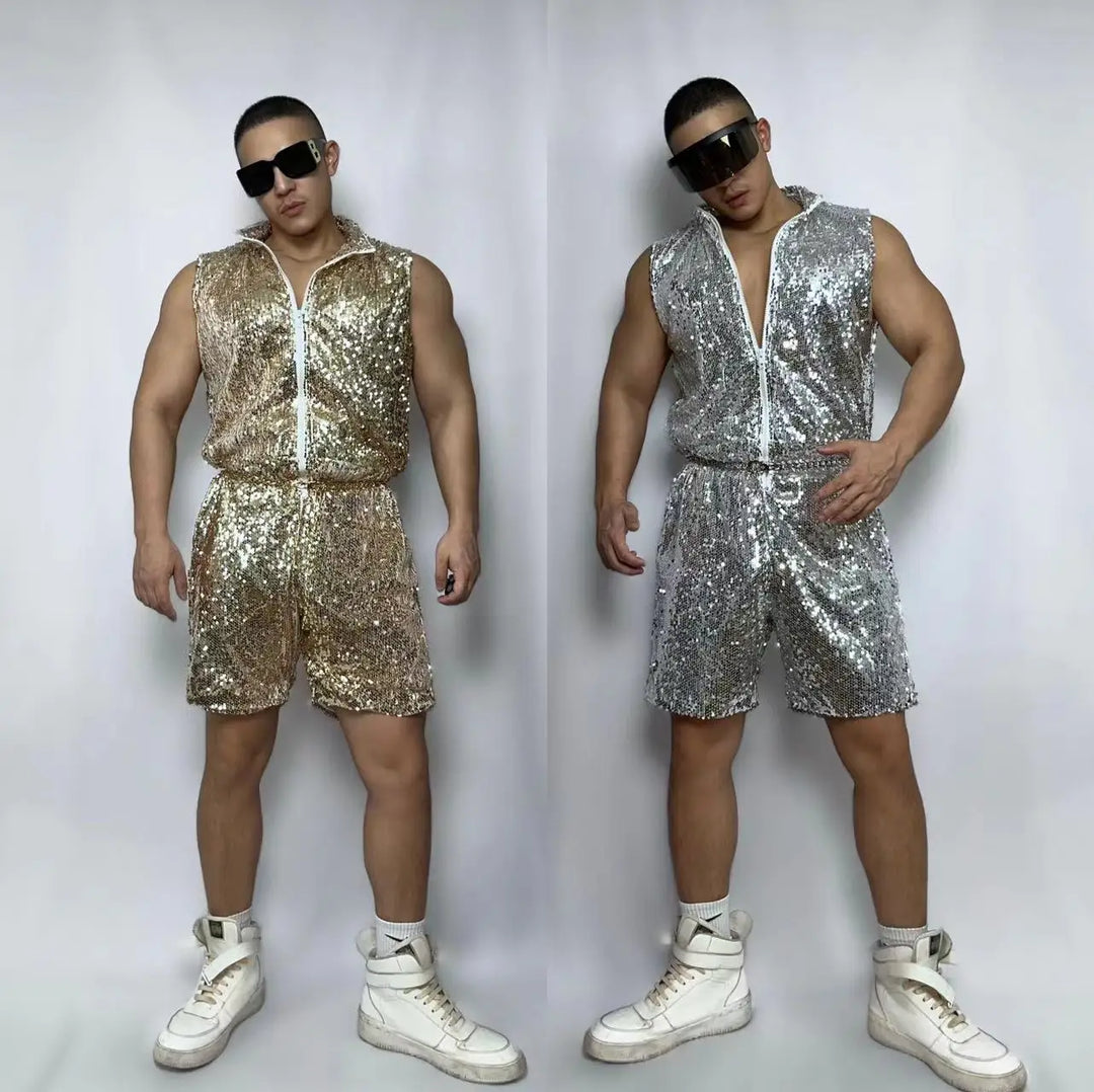 Zipper Man Set Sleeveless Zipper Jumpsuit Mens - StageWear