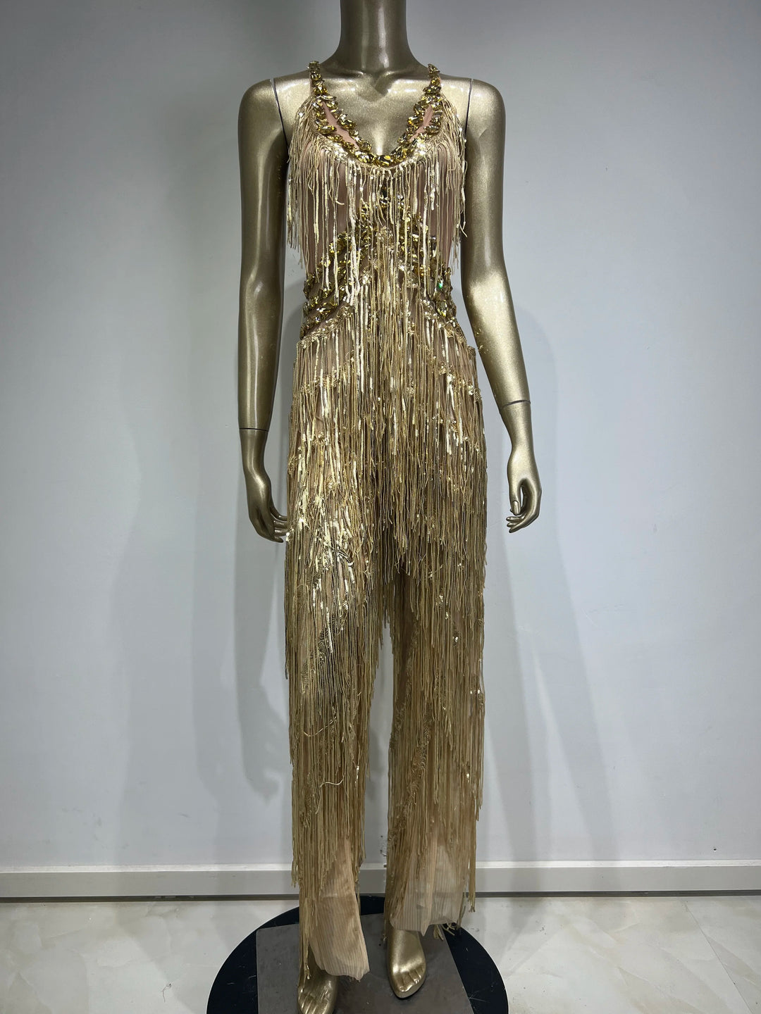 Women Sparkly Glod Rhinestones Sequined Fringe jumpsuit Sexy Nightclub Party Birthday Outfit Show Singer Stage Perform Costume Gold / XL Women Sparkly Glod Rhinestones Sequined Fringe jumpsuit Sexy Nightclub Party Birthday Outfit Show Singer Stage Perform Costume Gold / XL