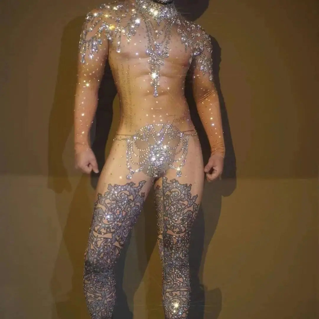 Sparkly Rhinestones Jumpsuit Men - Stagewear