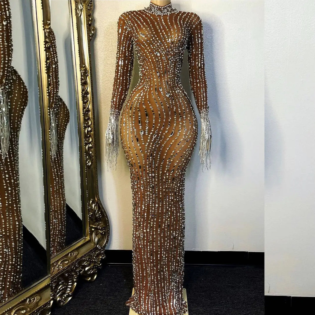 Rhinestone Transparent Dress - Stagewear