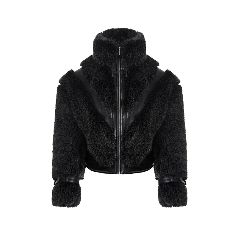 Men's Leather Patchwork  Faux Fur Coat - Stagewear