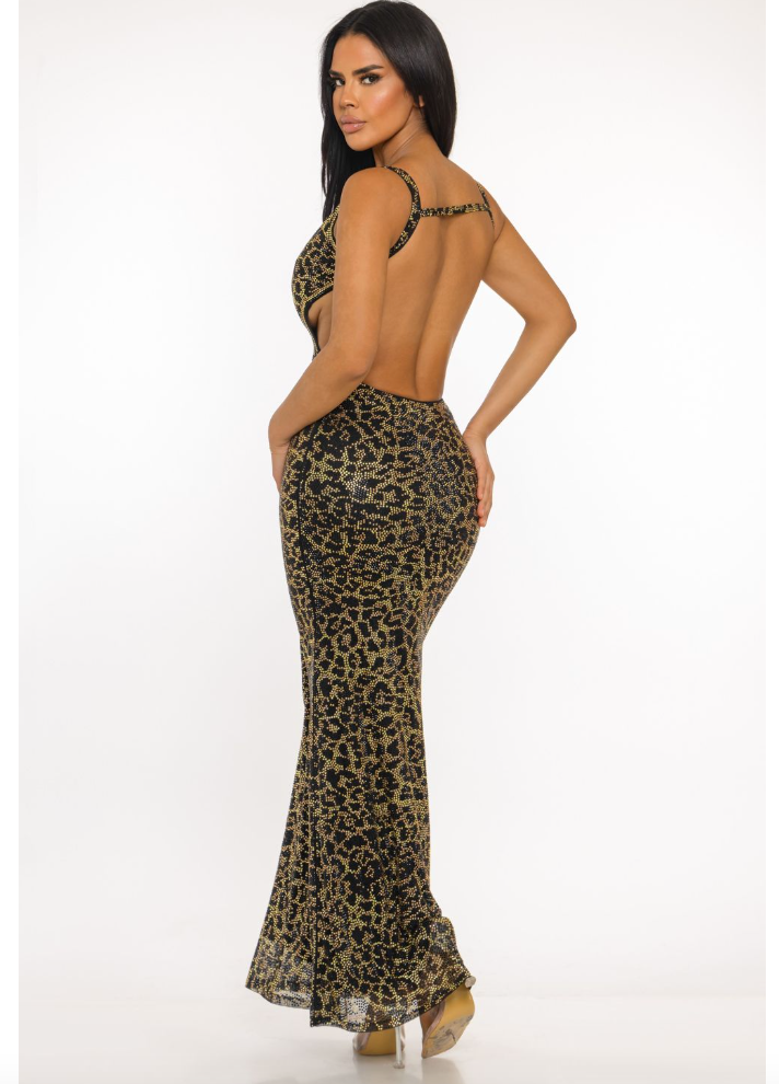 Leopard Rhinestone Maxi Dress