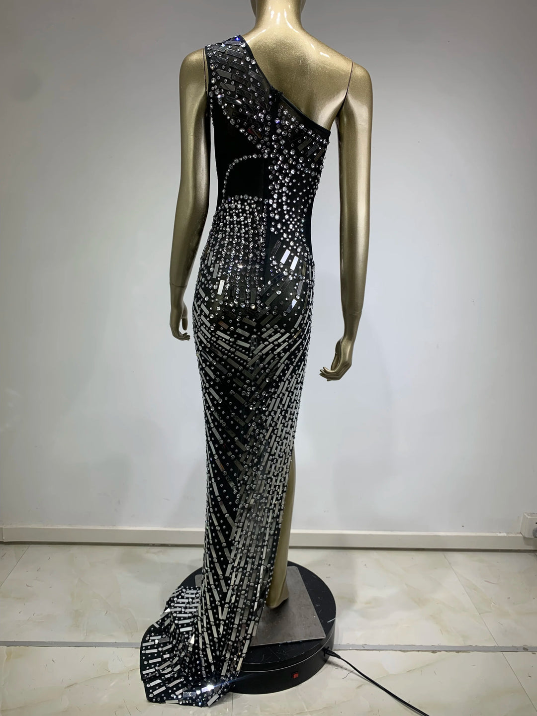 Rhinestone Sequin Sheer Sleeveless Dress - Stagewear