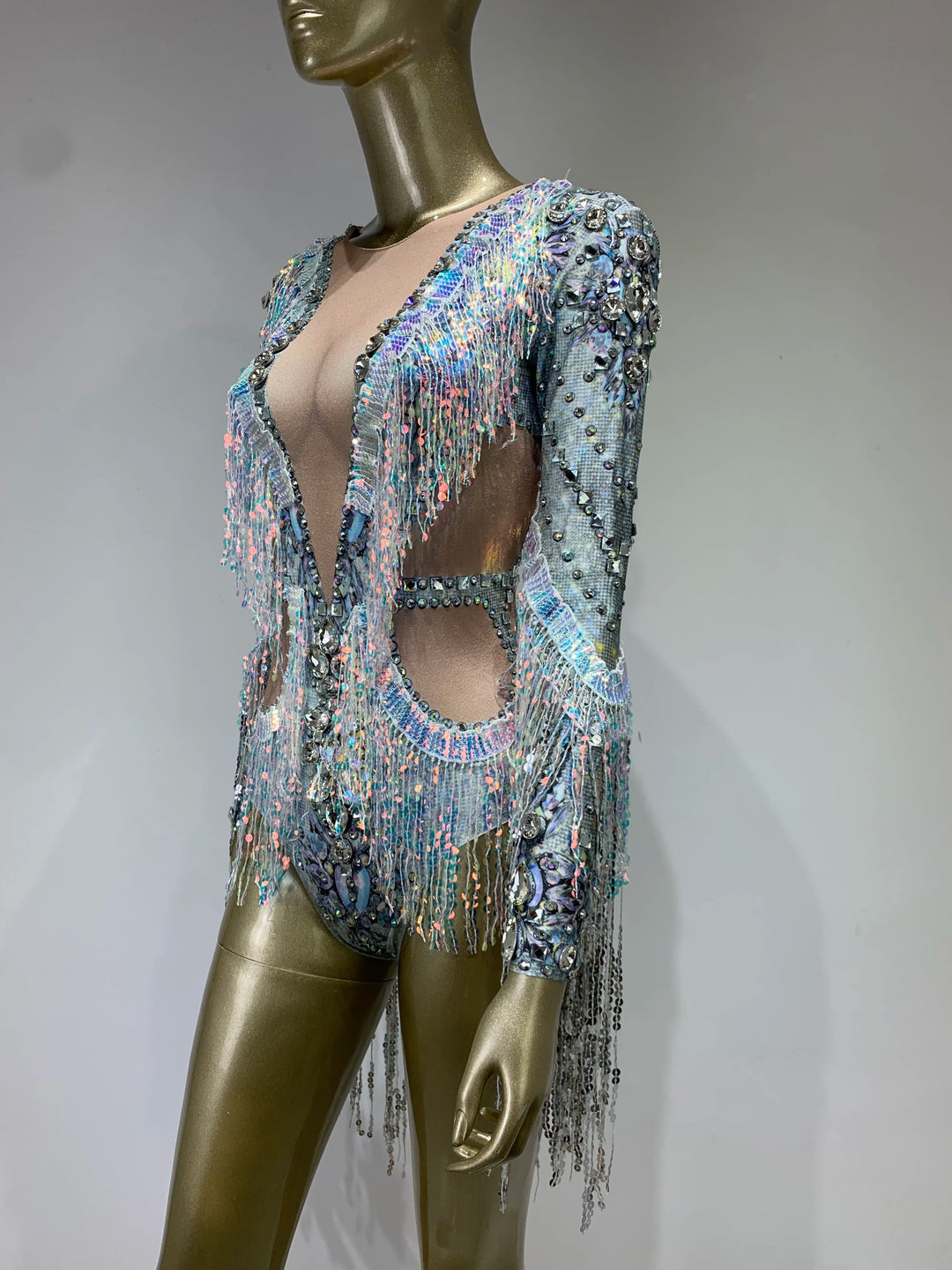 Sequin Tassel Cutout Bodysuit - Stagewear