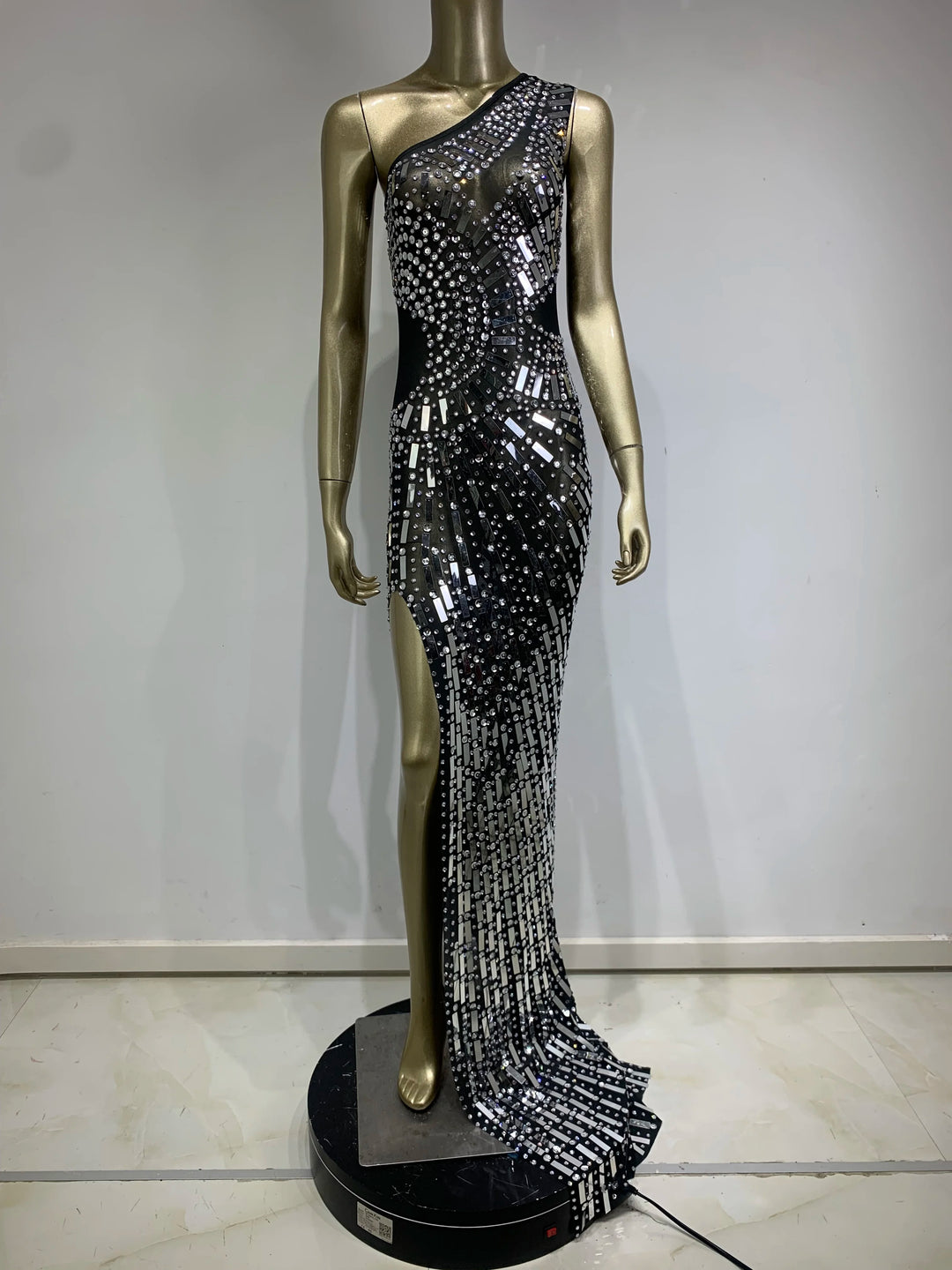 Rhinestone Sequin Sheer Sleeveless Dress - Stagewear