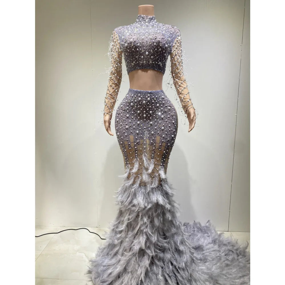 Beaded Top and Feather Skirt - Stagewear