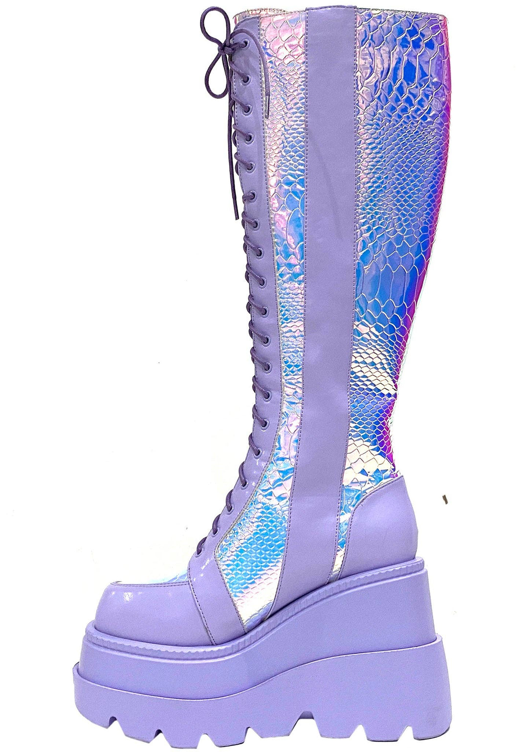 Periwinkle Hologram Platform Combat Boots