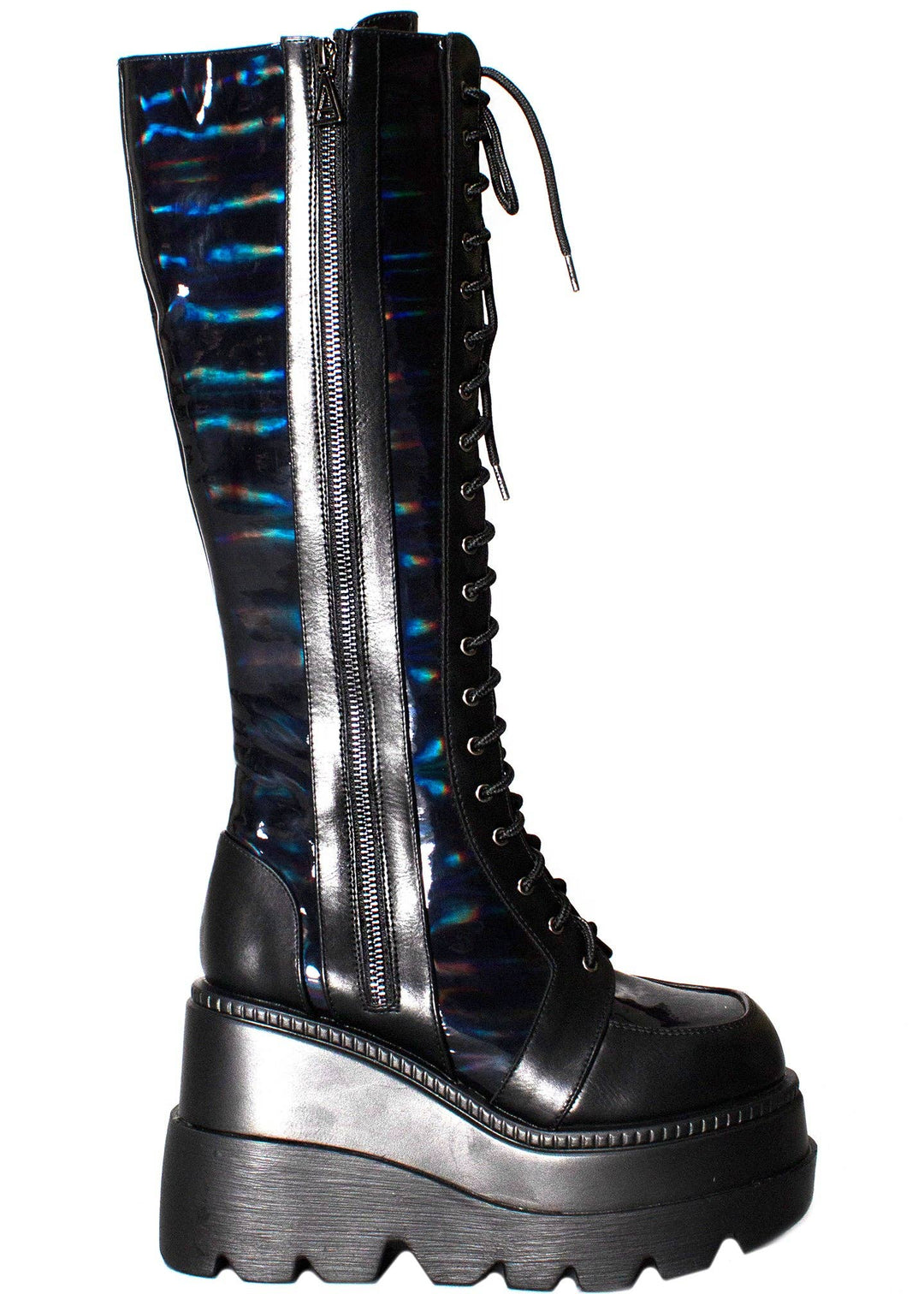 Midnight Hologram Black Platform Combat Boots
