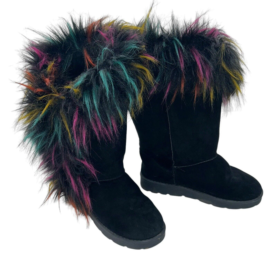 Suede Faux Fur Lined Boots Black - Shoe Whore