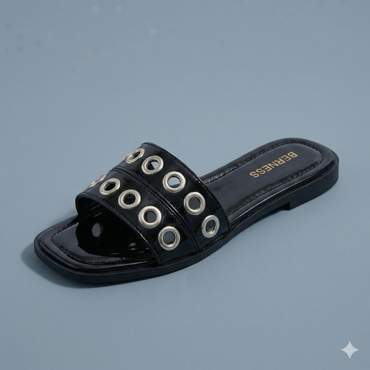 black-patent-grommet-festival-slides-cosmo and donato