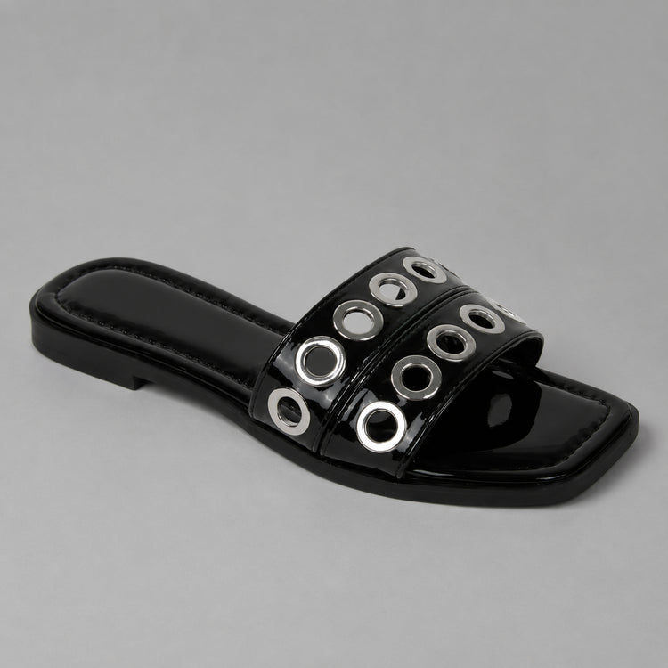 black-patent-grommet-festival-slides