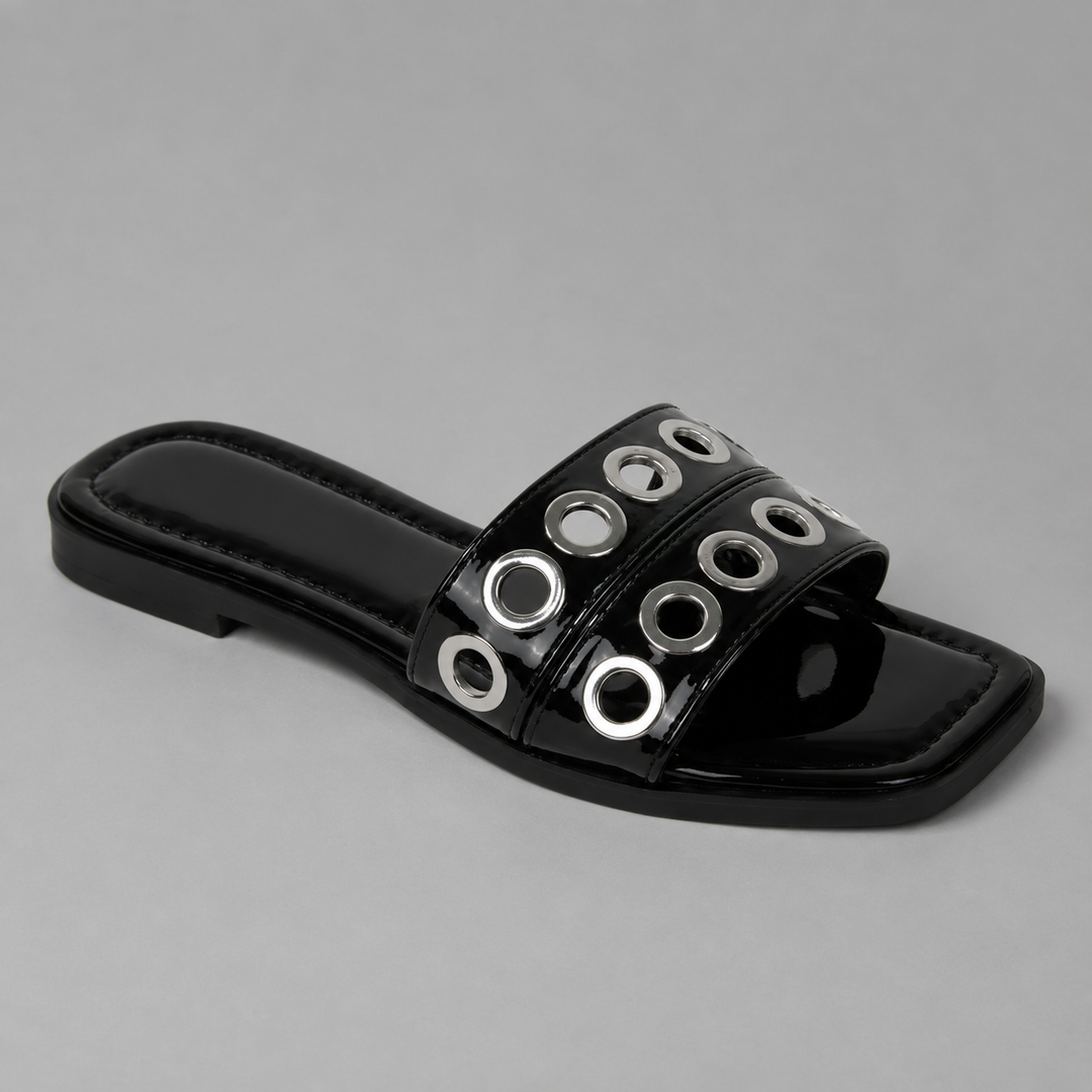 black-patent-grommet-festival-slides