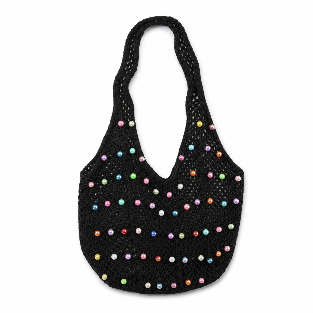 Pearl Embellished Crochet Beach Bag