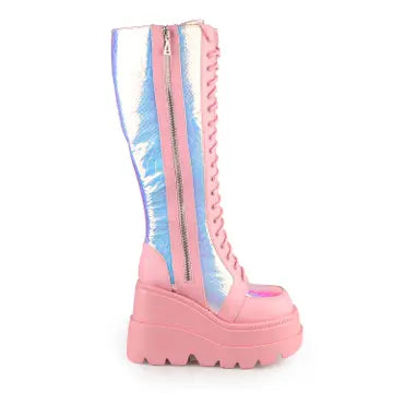 Bubblegum Hologram Pink Platform Combat Boots